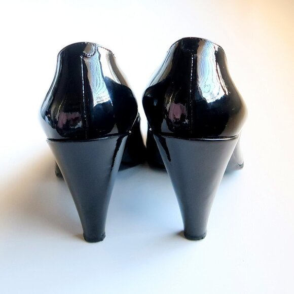 Marc Jacobs Black Patent Leather Peep Toe Heels / Pumps / Formal Dressy Shoes - Picture 6 of 16